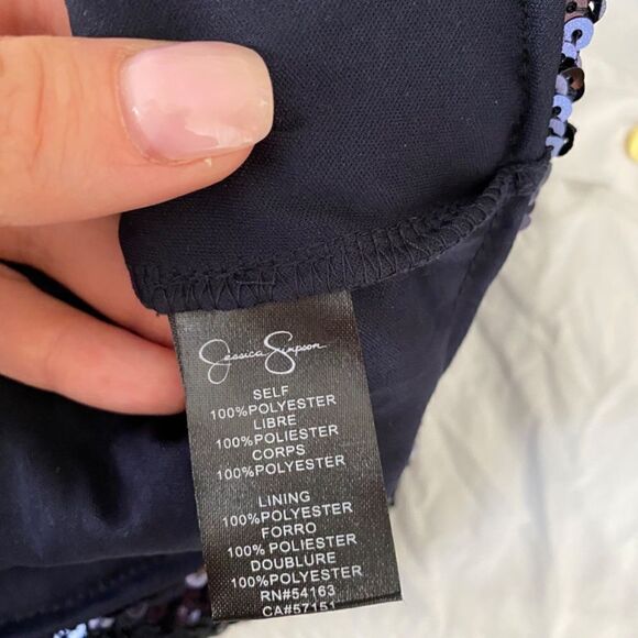 Jessica Simpson sequin Boat Neck Dress short party mini size 6 Navy blue - Picture 4 of 4